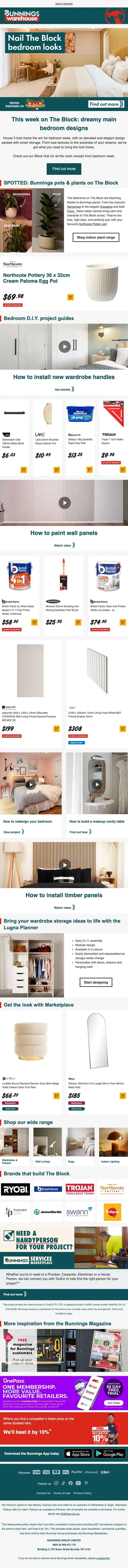 Bunnings promotional email, full length