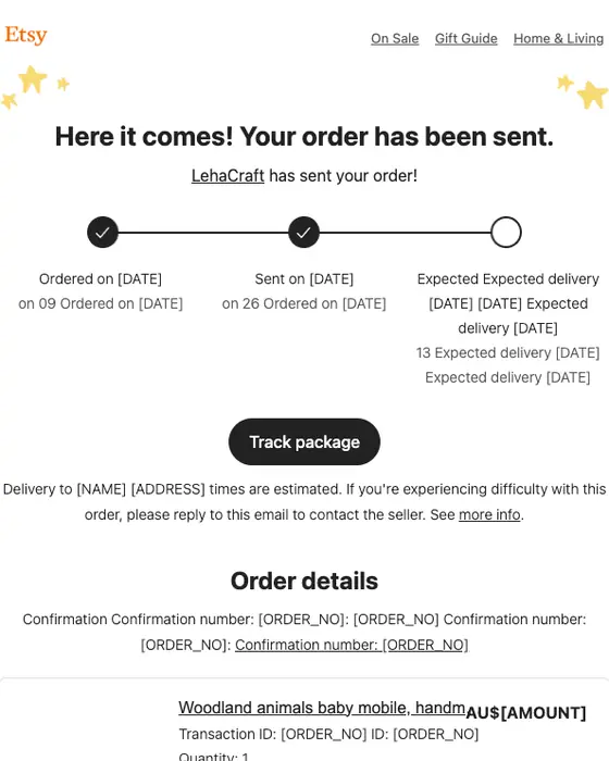 Etsy shipping email