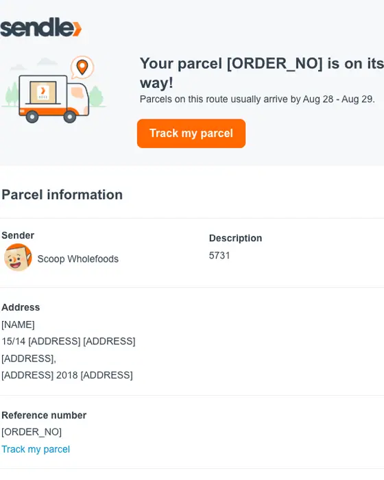 Sendle shipping email