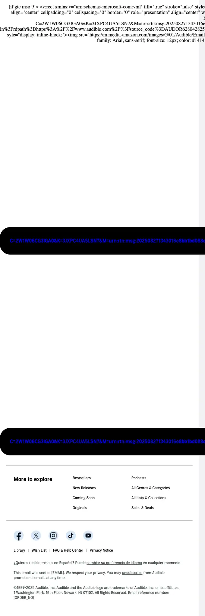Audible.com newsletter email, full length