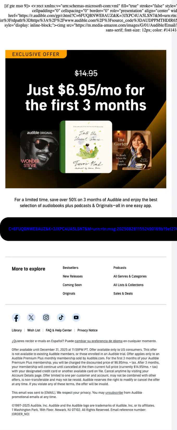 Audible discount offer email, full length