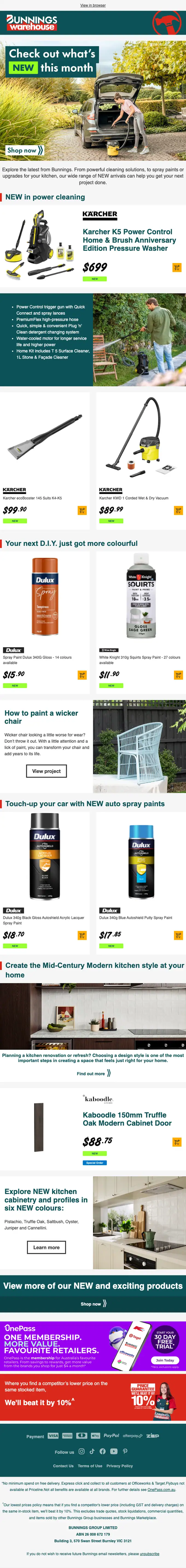 Bunnings product launch email, full length