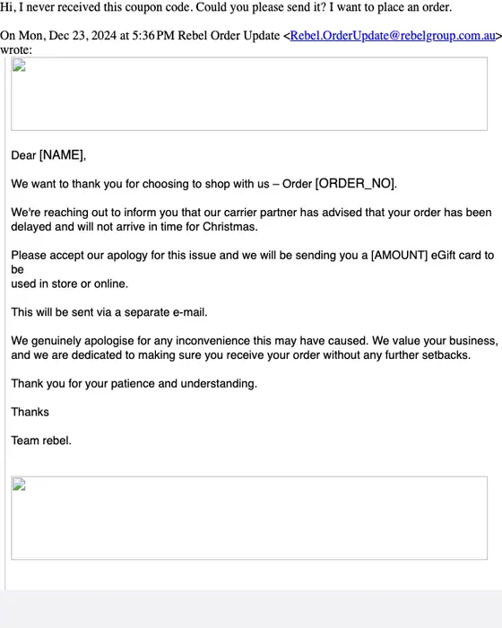 rebel shipping email