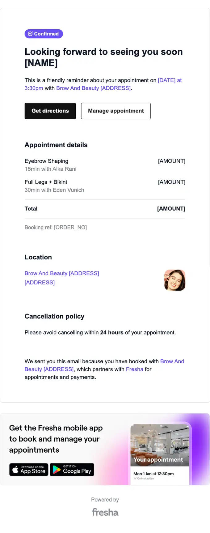 Brow And Beauty Eastlakes appointment email, full length