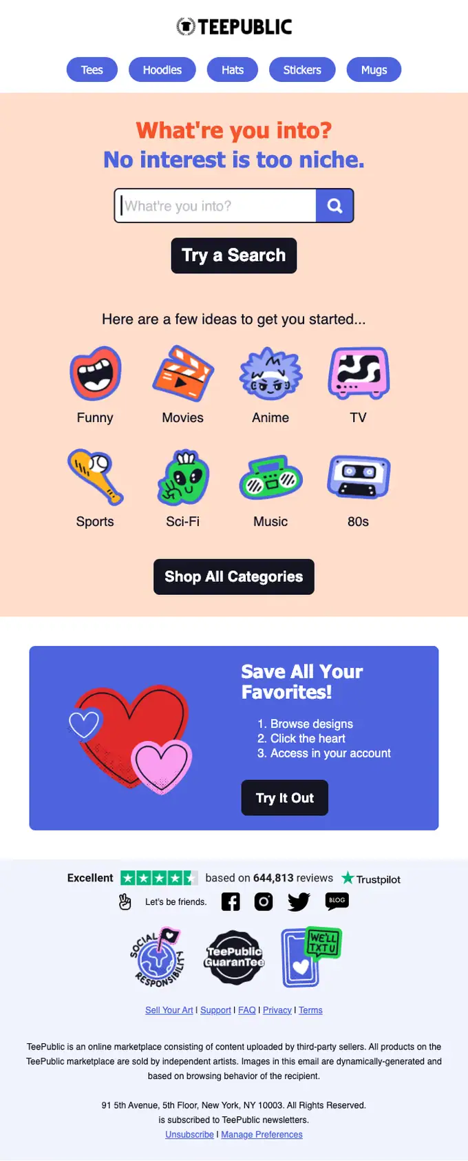 TeePublic re engagement email, full length