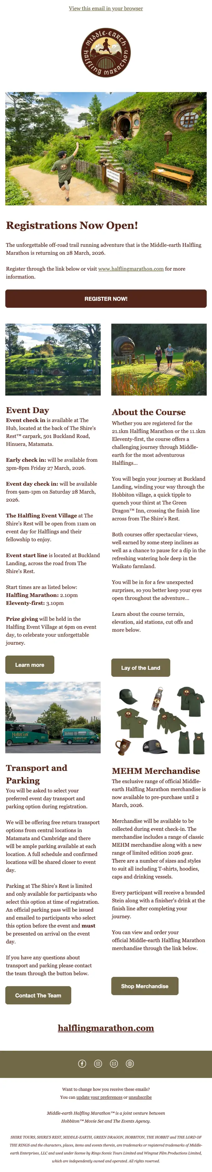 Halfling Marathon Team promotional email, full length