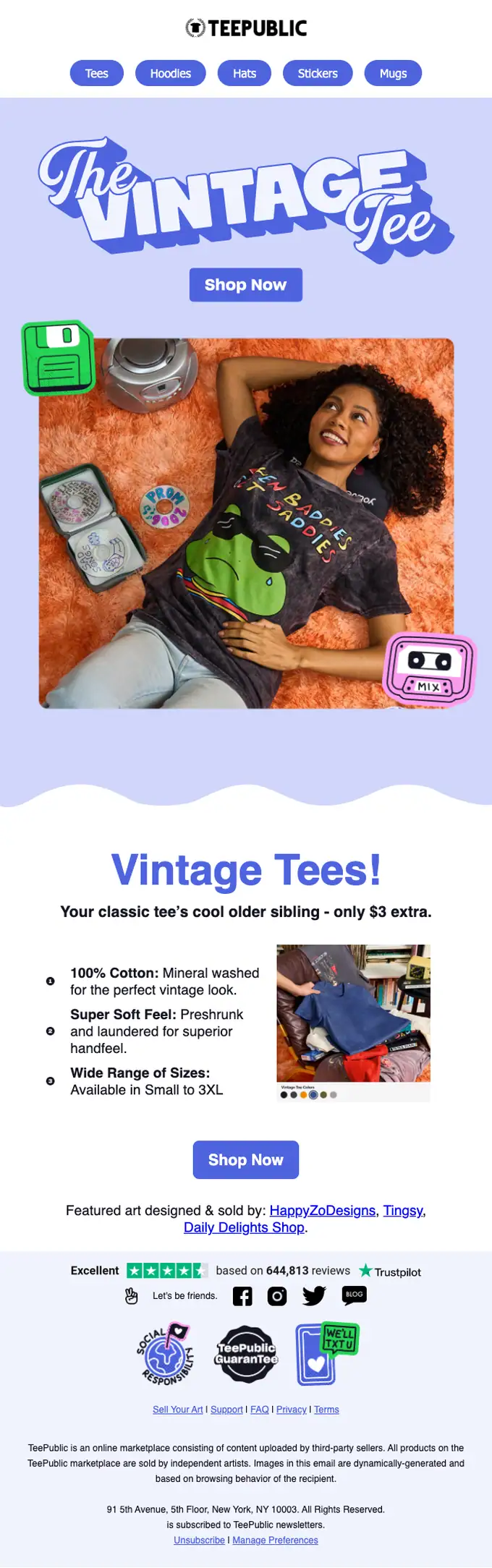 TeePublic promotional email, full length