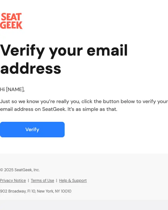 SeatGeek email verification email