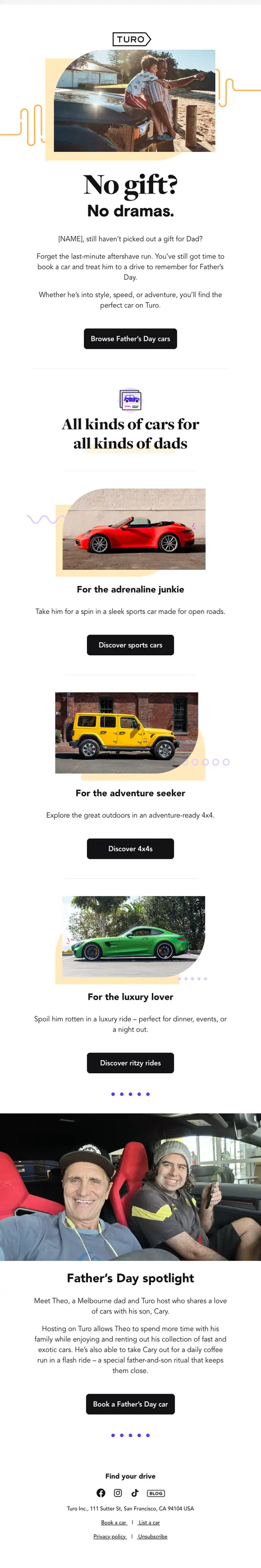 Turo promotional email, full length