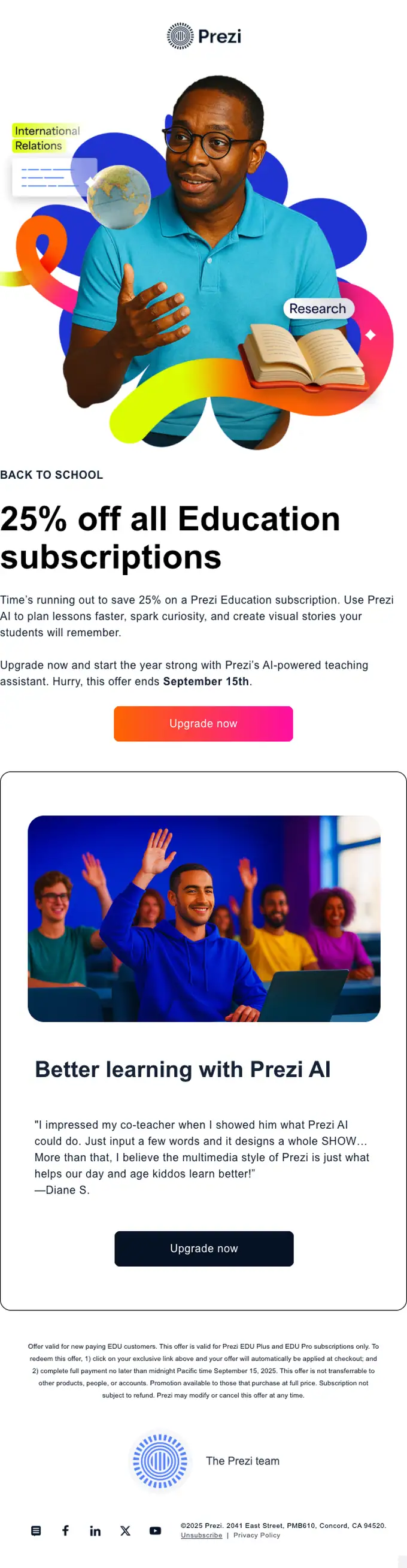 Prezi discount offer email, full length