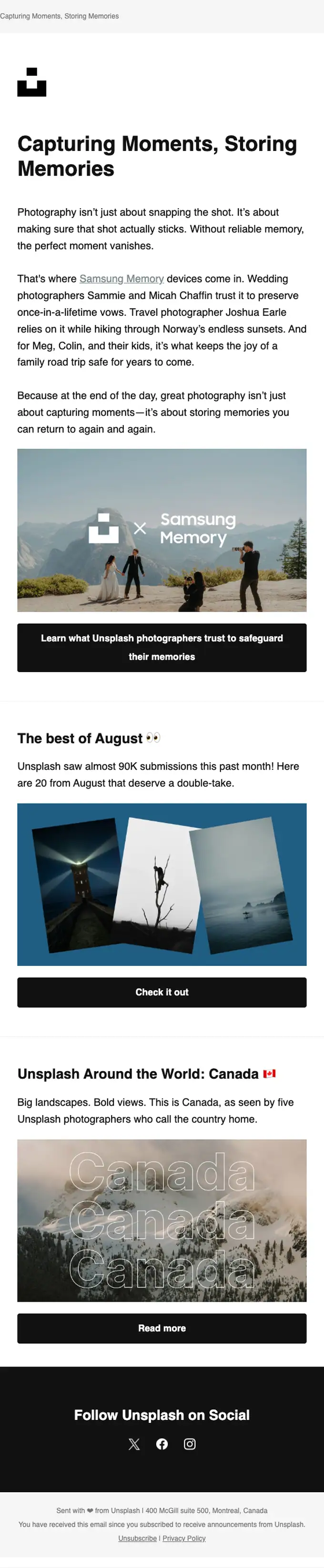 Unsplash promotional email, full length
