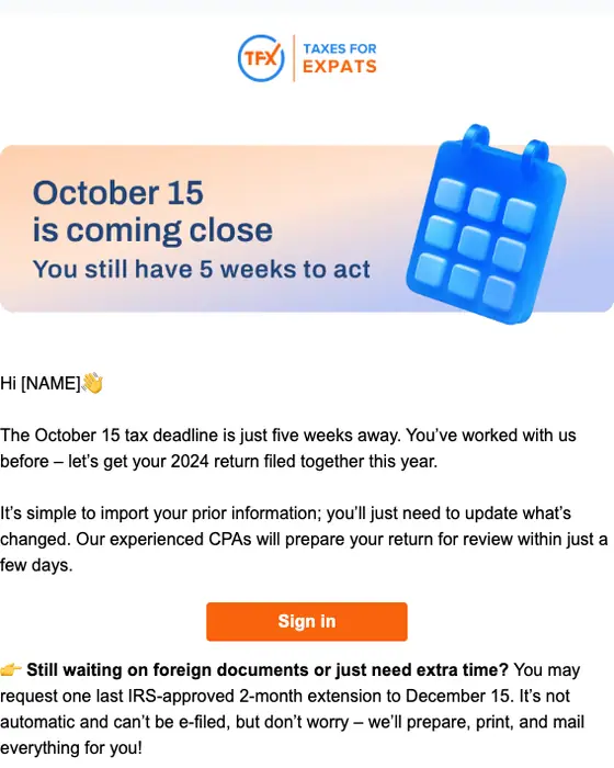 TFX account notice email