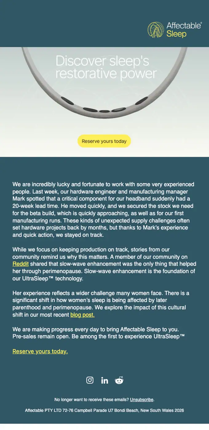 Affectable PTY LTD newsletter email, full length
