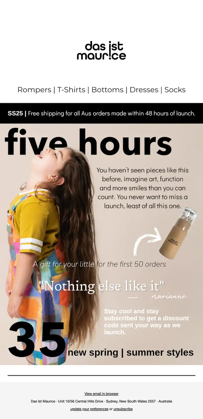 Das Ist Maurice product launch email, full length