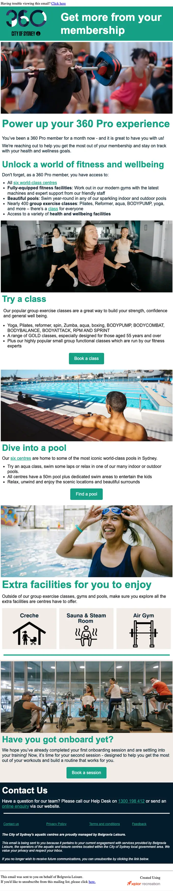 Belgravia Leisure account notice email, full length