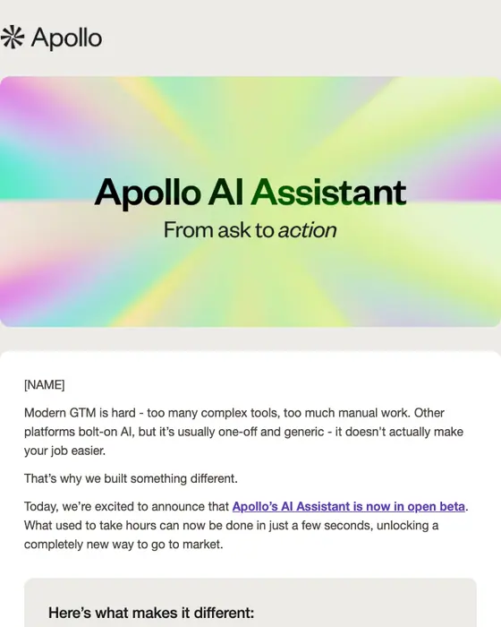 Apollo product launch email