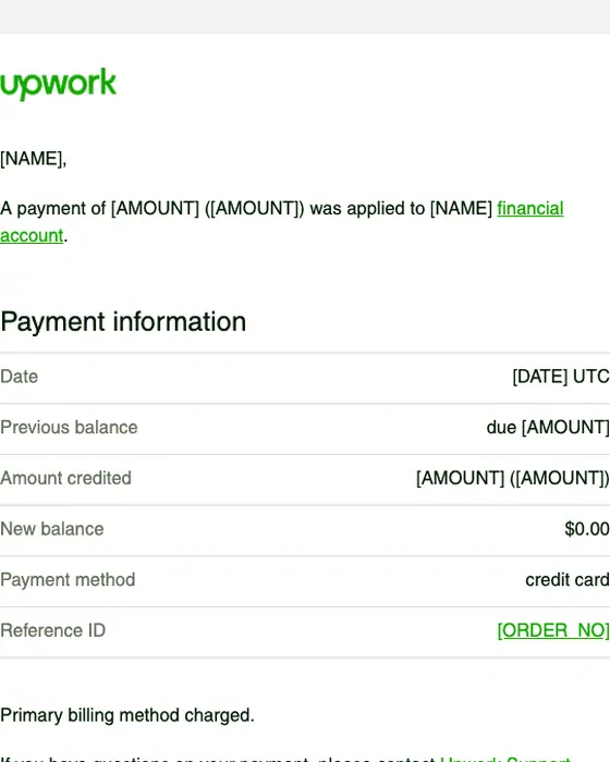 Upwork payment confirmation email