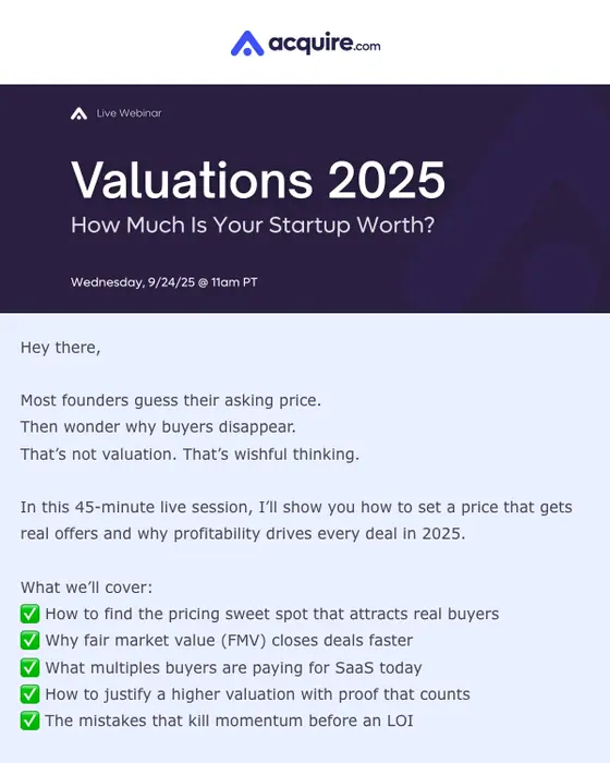 Acquire.com webinar email