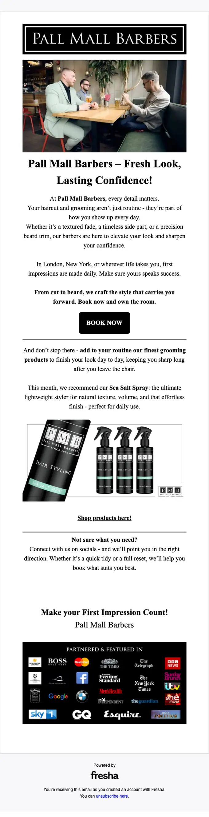 Pall Mall Barbers promotional email, full length
