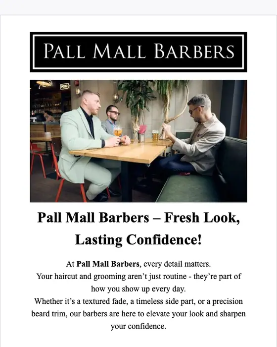 Pall Mall Barbers promotional email