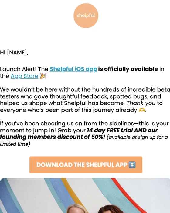 Shelpful product launch email
