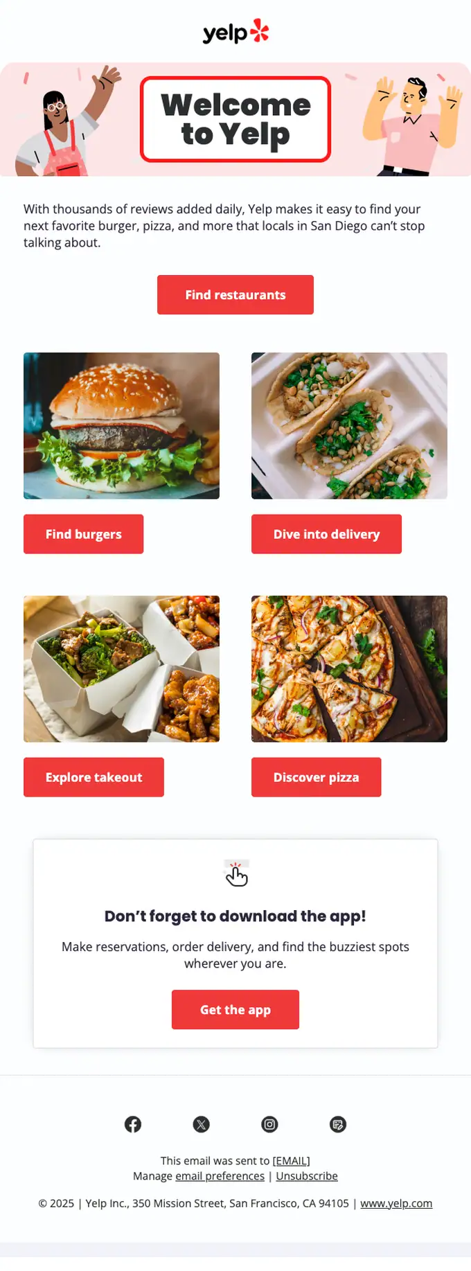 Yelp welcome email, full length