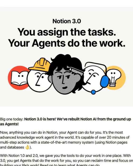 Notion product launch email: Notion 3.0: Agents