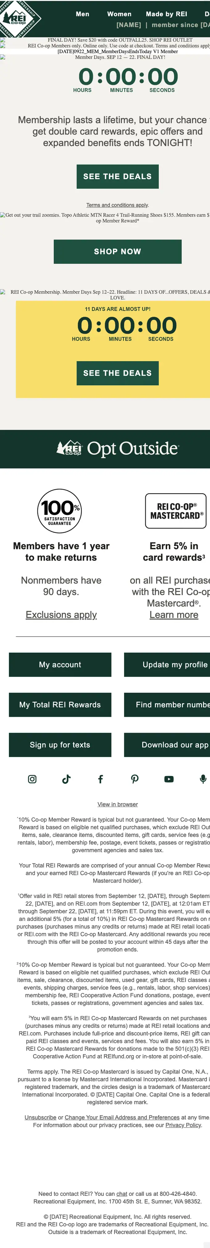 REI discount offer email, full length