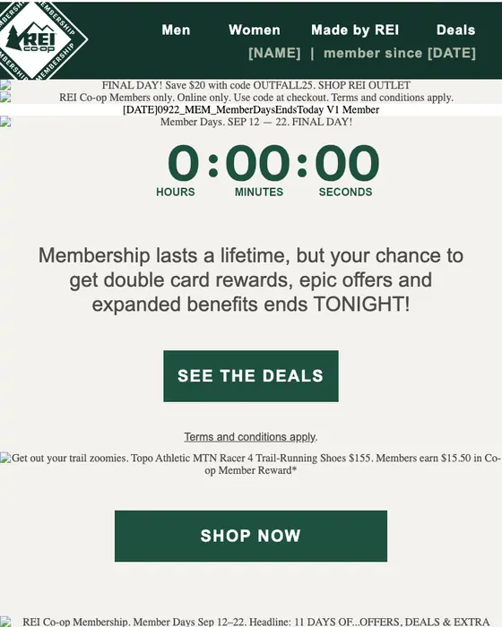 REI discount offer email
