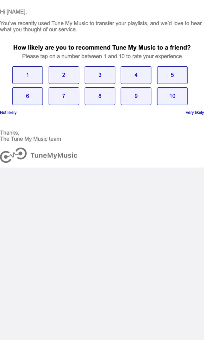 Tune My Music survey email, full length