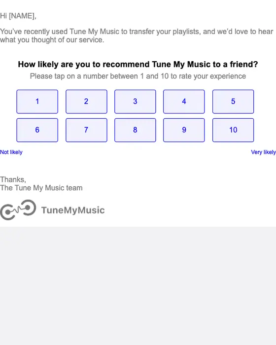 Tune My Music survey email