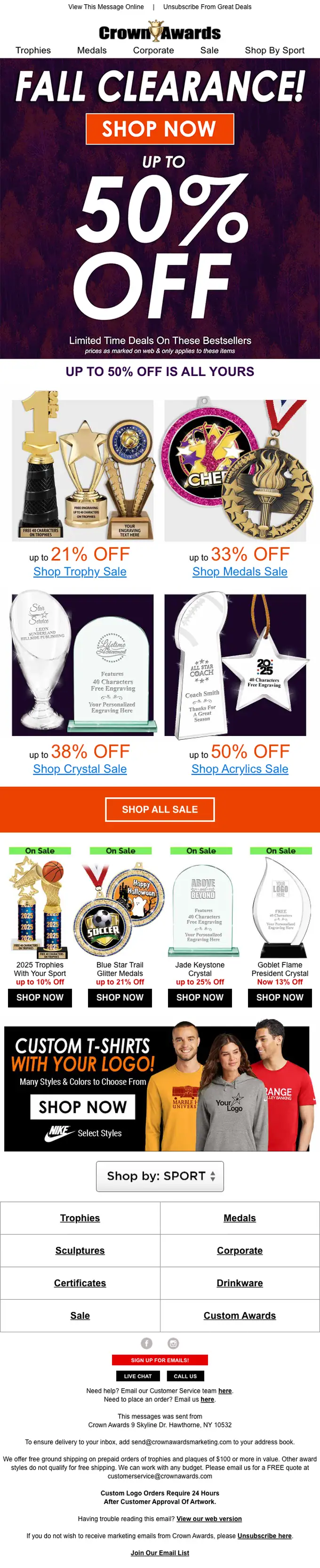 Crown Awards sale email, full length