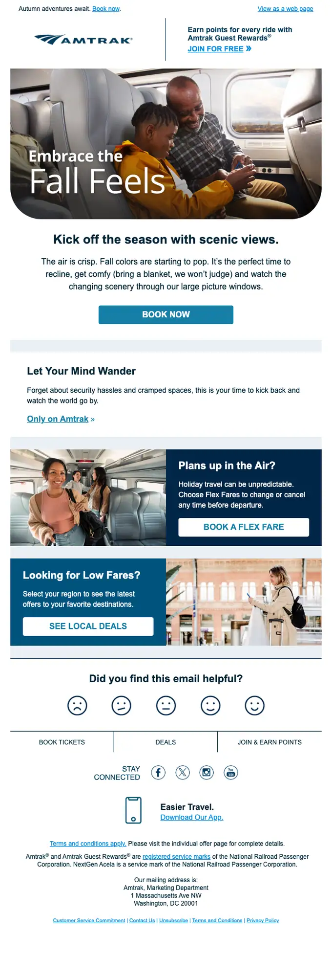 Amtrak promotional email, full length