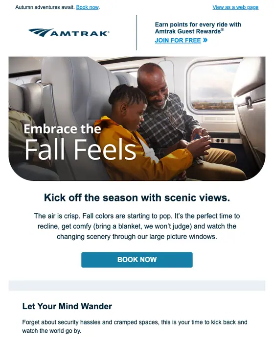 Amtrak promotional email