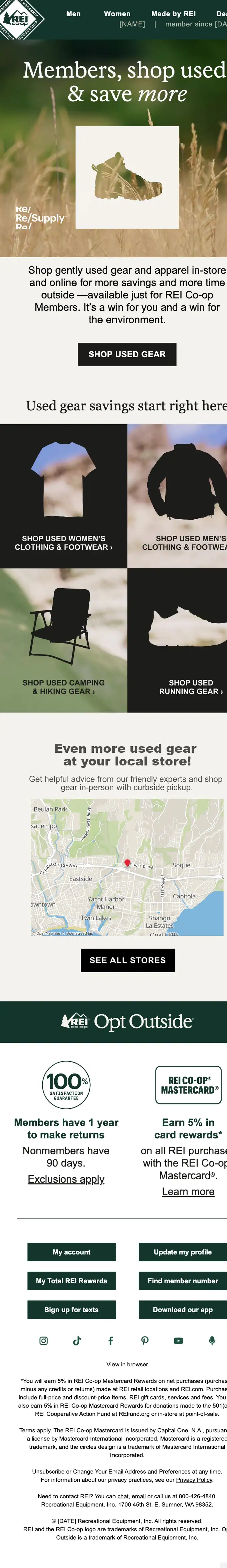 REI Co-op promotional email, full length