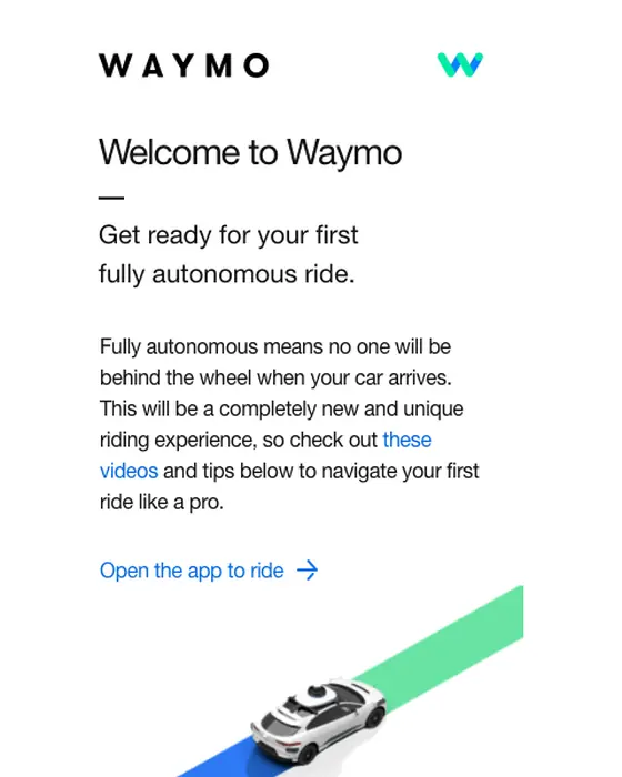 Waymo welcome email