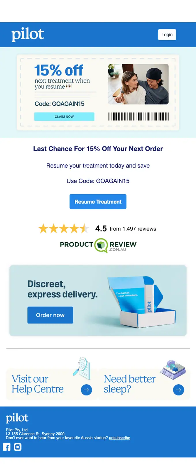 Pilot discount offer email, full length