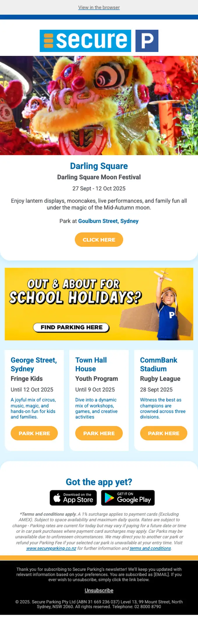 Secure Parking newsletter email, full length
