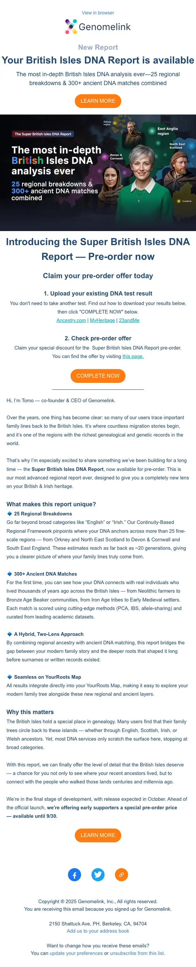Genomelink product launch email, full length