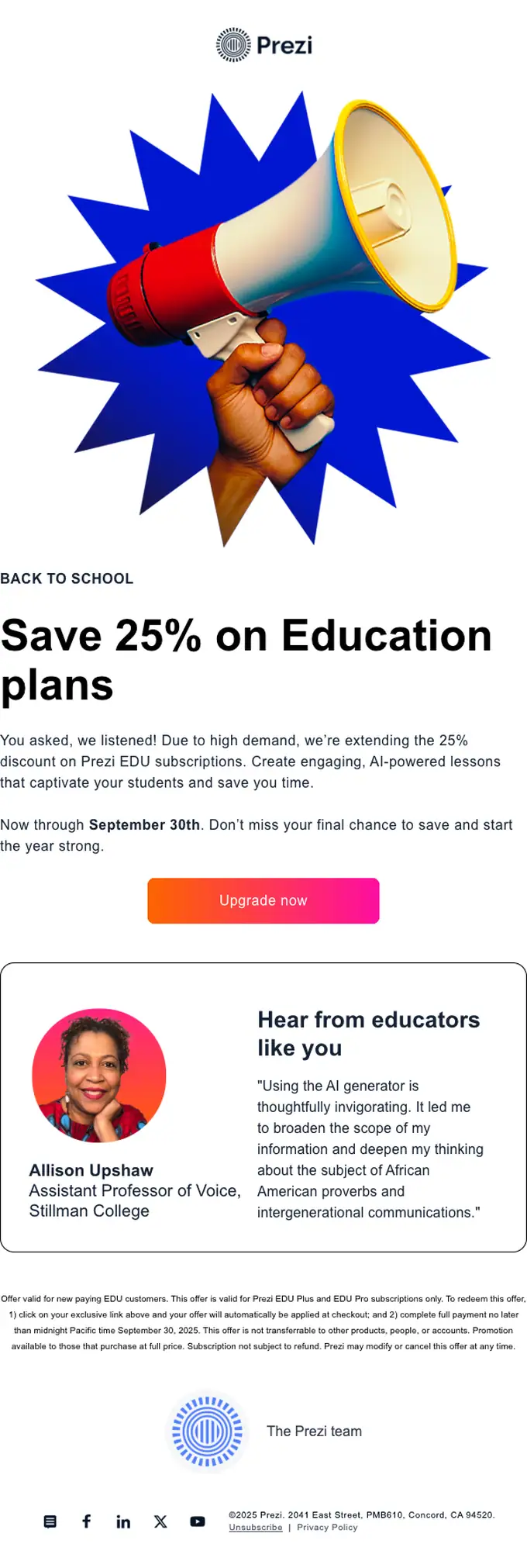Prezi discount offer email, full length