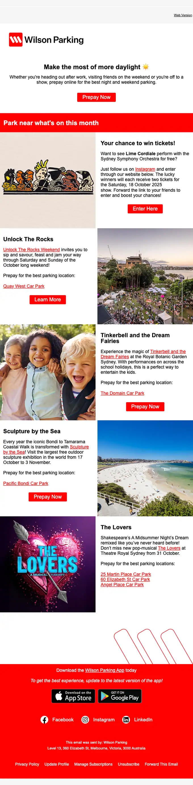 Wilson Parking Australia promotional email, full length