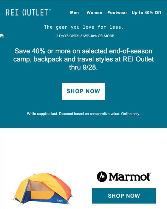 REI Outlet sale email
