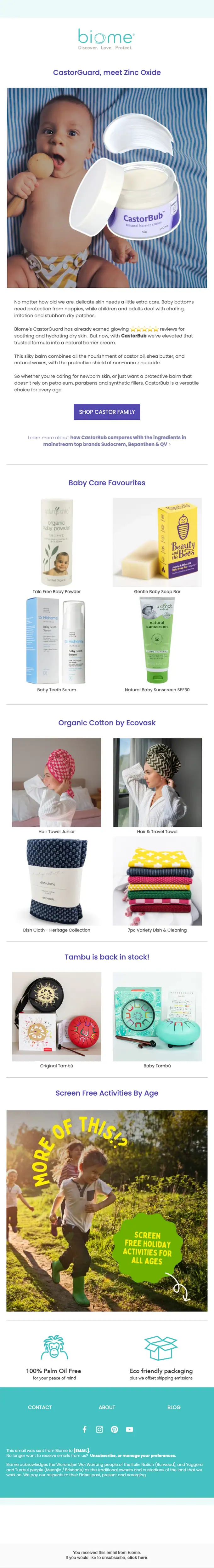 Biome product launch email, full length