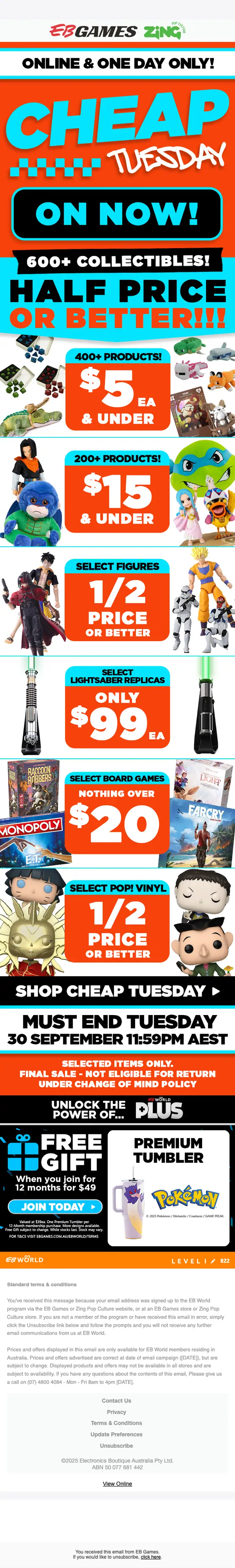EB Games promotional email, full length