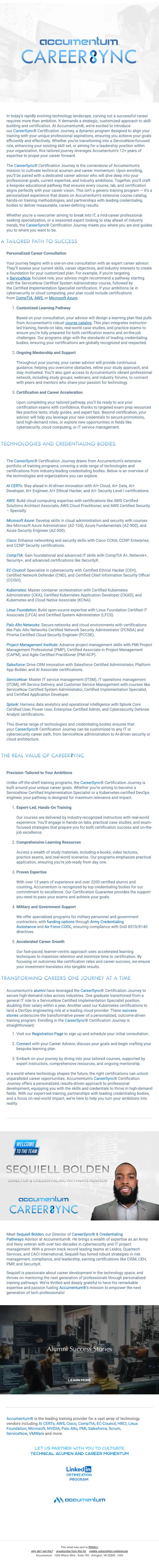 Accumentum promotional email, full length