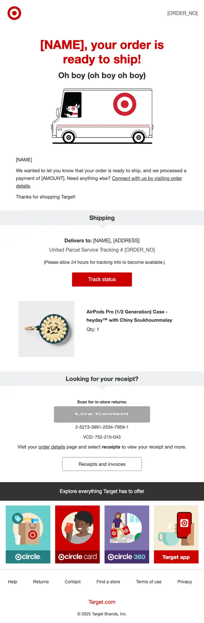 Target shipping email, full length