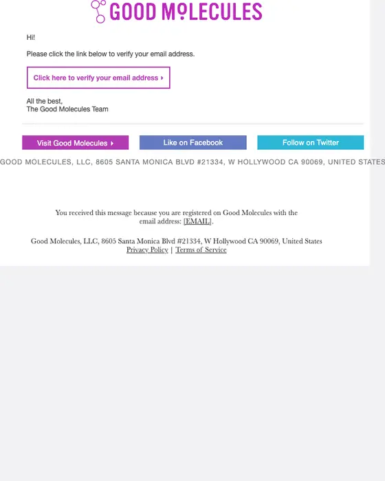 Good Molecules email verification email