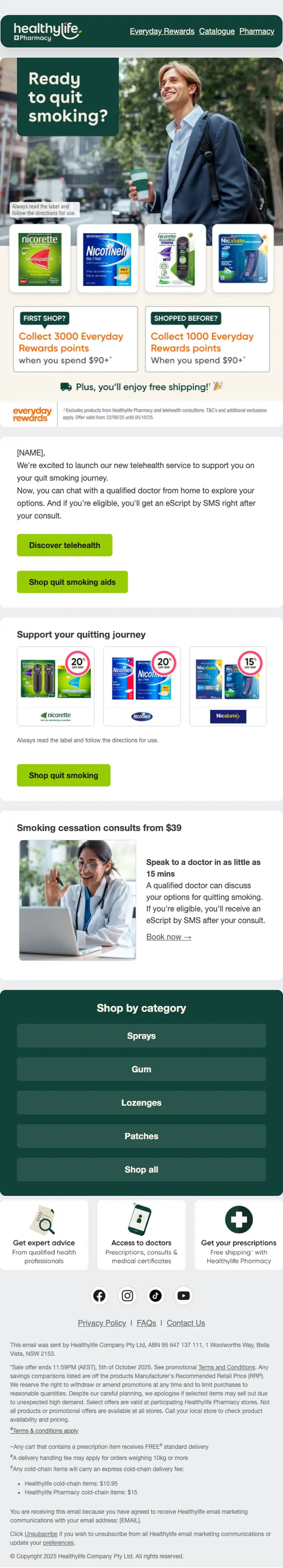 Healthylife promotional email, full length