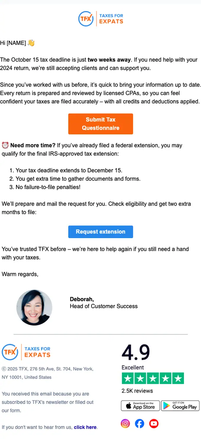 TFX expiration notice email, full length