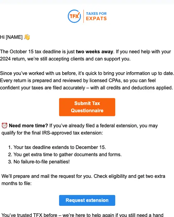 TFX expiration notice email